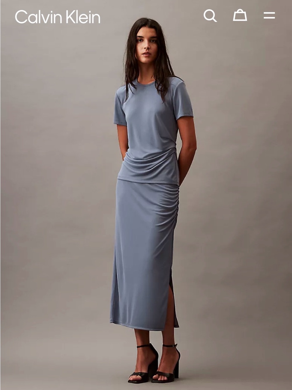 Calvin Klein Women's Refined Jersey Midi Skirt In Blue size L